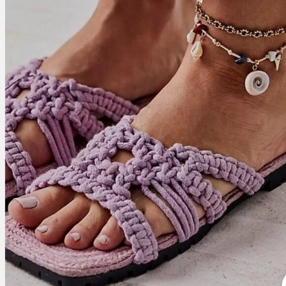 FREE PEOPLE FP Collection Sandri Purple Macrame‎ Sandals Size 36 1/2 NEW - Picture 1 of 7